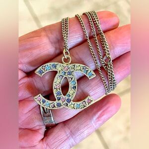 Chanel Vintage 2006 Pastel Multi Color Interlocking CC Necklace.